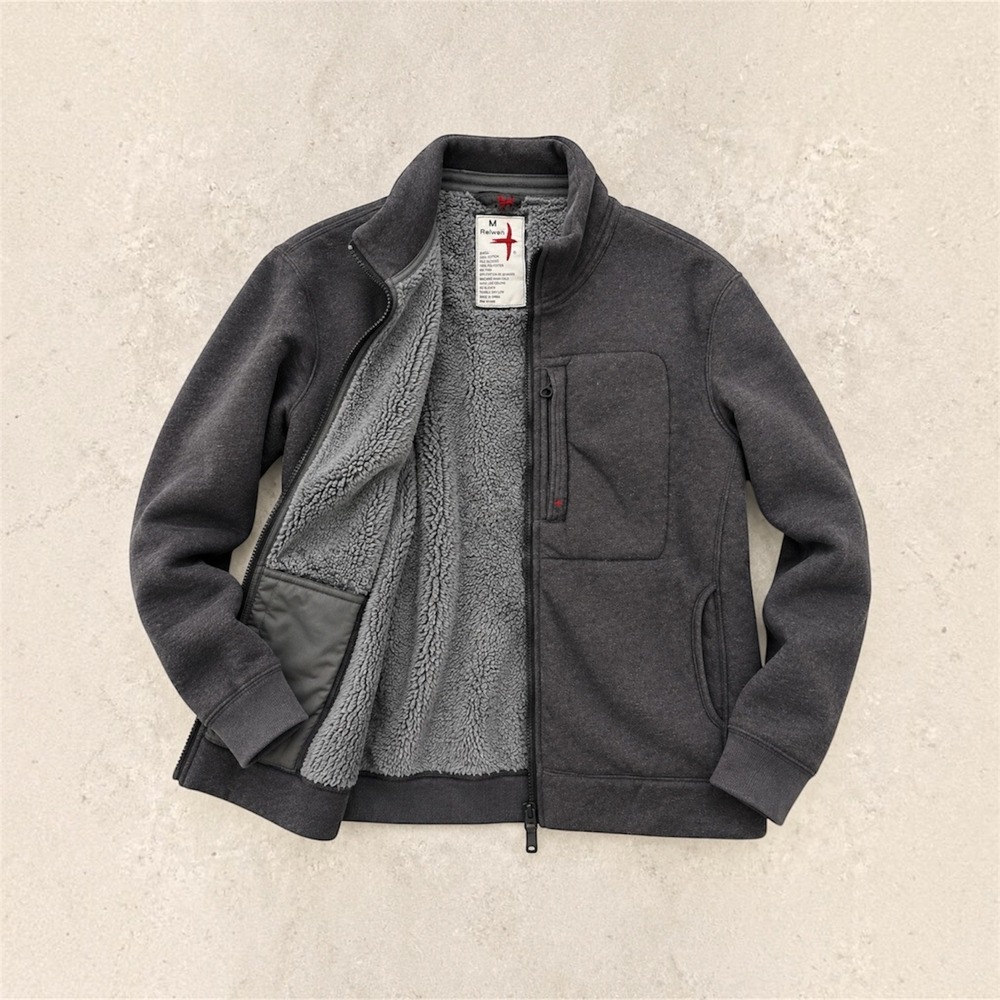 RELWEN Fleece Lined Full Zip Jacket Gray Cotton